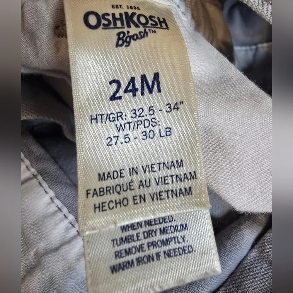 OshKosh B'Gosh Sparkly Grey Twill Pink Ribbon 24 Month Overalls